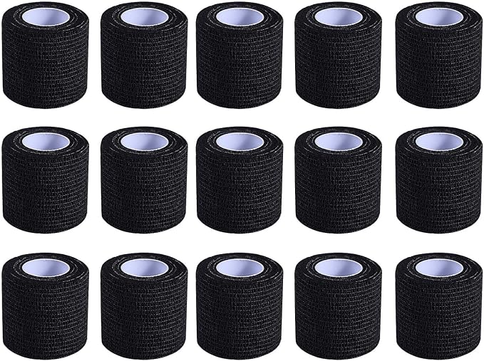 KISEER 15 Pack 2 Inch x 5 Yards Black Self Adhesive Bandage Breathable Cohesive Bandage Wrap Rolls Elastic Self-Adherent Tape for Stretch Athletic, Sports, Wrist, Ankle