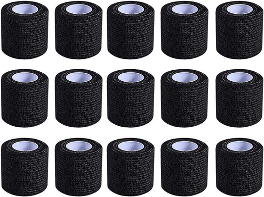 KISEER 15 Pack 2 Inch x 5 Yards Black Self Adhesive Bandage Breathable Cohesive Bandage Wrap Rolls Elastic Self-Adherent Tape for Stretch Athletic, Sports, Wrist, Ankle