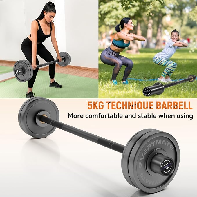 EVERYMATE 5LB Mini Barbell Bar Beginner Women Kid Barbell Total Body Workout Weighted Bar,for Strength Training, for Youth Children New Weightlifting