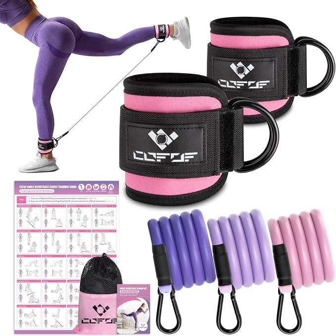 Ankle Resistance Bands with Cuffs, Leg Exercise Equipment with Poster | Ankle Bands for Working Out, Kickbacks Hip, Leg Glute, Resistance Workout Equipment for Women