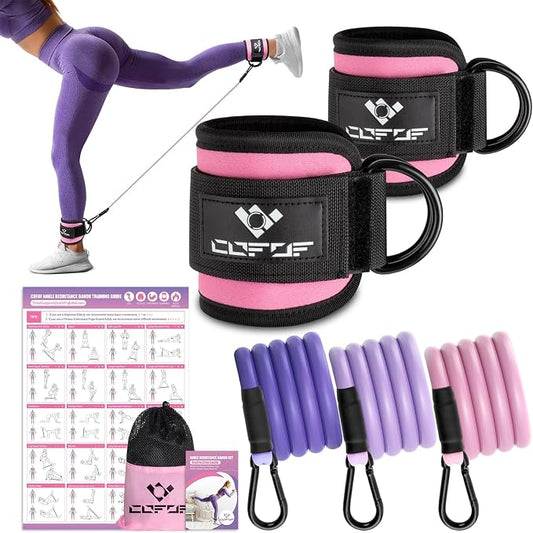 Ankle Resistance Bands with Cuffs, Leg Exercise Equipment with Poster | Ankle Bands for Working Out, Kickbacks Hip, Leg Glute, Resistance Workout Equipment for Women