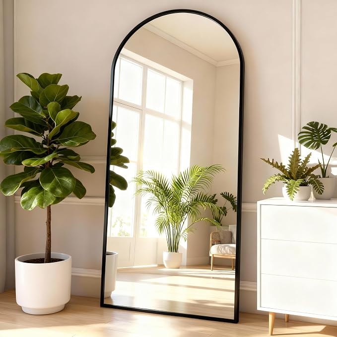 Arched Full Length Mirror 67"x30" Black | Aluminum Frame Shatterproof Glass, Freestanding Leaning Wall Mounted Mirror for Bedroom Living Room Entryway, Modern
