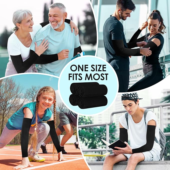 RHsia 4 Pairs UV Sun Protection Arm Sleeves for Men Women, Compression Cooling Sun Sleeves - Sports - Workouts - Tattoo Cover