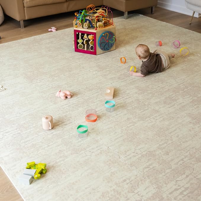 Little Landings Baby Play Mat for Floor - Sandstone (6x8ft) - Premium EVA Foam Play Mat for Babies & Toddlers (Ages 0-5+) Non-Toxic Playmat for Tummy Time, Crawling & Playroom - Stylish & Comfortable