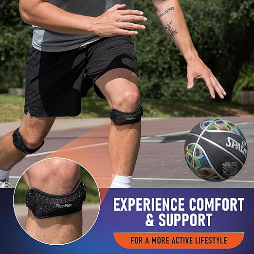PhysFlex 2 Pack Patella Knee Brace - Knee Support and Pain Relief, Running, Hiking, Basketball, Jumpers Knee, Tendonitis, Adjustable Strap Patellar Tendon Stabilizer (Beige)