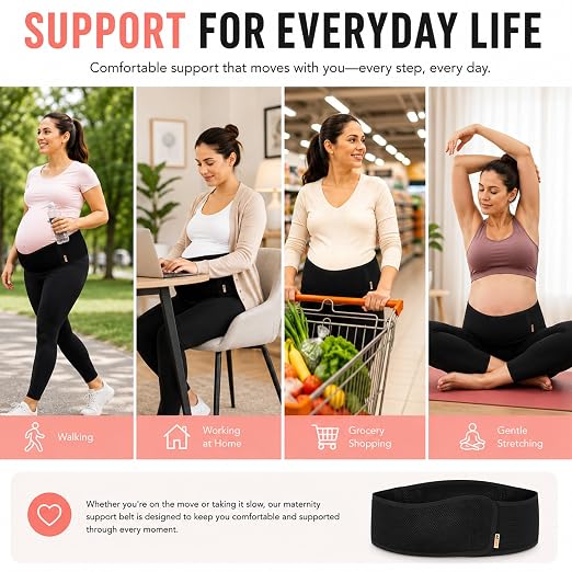 AZMED Maternity Belt Back Support - Adjustable Abdominal Binder for Pregnancy - Belly Band for Pelvic, Waist & Lower Back Comfort - Fits Up to 46 Inches - Black