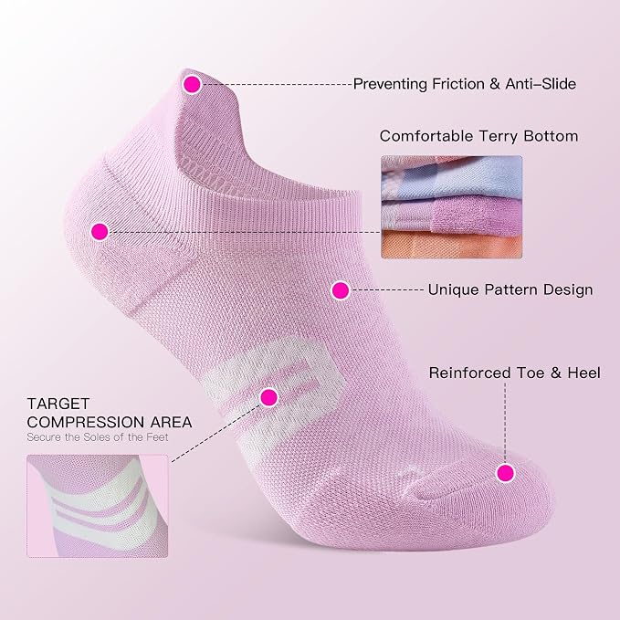 BUDERMMY Womens Ankle Compression Socks with Arch Support Athletic Low cut Running Socks for Women Workout Cushion 5 Pairs