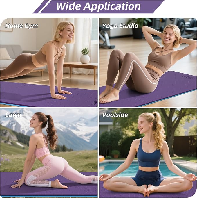 HAHE Wide Yoga Mat 72"x32"x0.4" Thick Pilates Mat with Carrying Strap | Exercise Mats for Home Workout, Wide Non-slip Exercise Mats, Double-Sided POE Fitness Mat for Yoga, Pilates & Travel