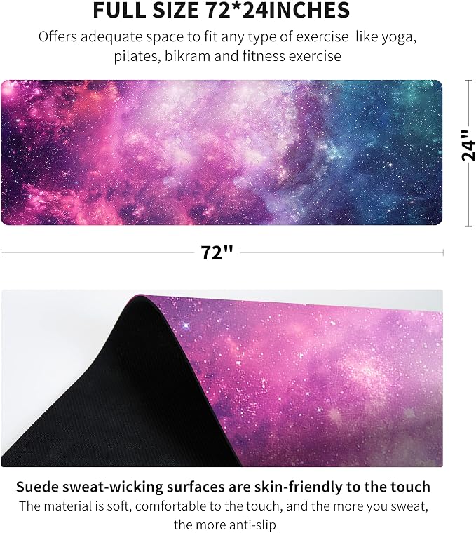 nuveti Printed Travel Yoga Mat 1/16 Inch Thick Non Slip Fitness Workout Mat | with Carrying Bag, Foldable Lightweight Suede & Natural Rubber Yoga Mat for Yoga Pilates and Fitness 72" L x 24" W x 1.5mm