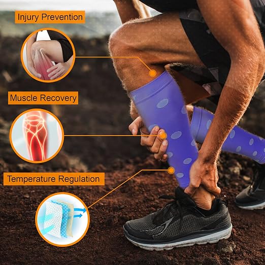 Doc Miller Calf Compression Sleeves 20-30 mmHg for Women & Men, 1 Pair | Footless Compression Socks, Polka Dots Design, Shin Splints Relief, Varicose Veins, Running, Nurses, Travel, Leg Support
