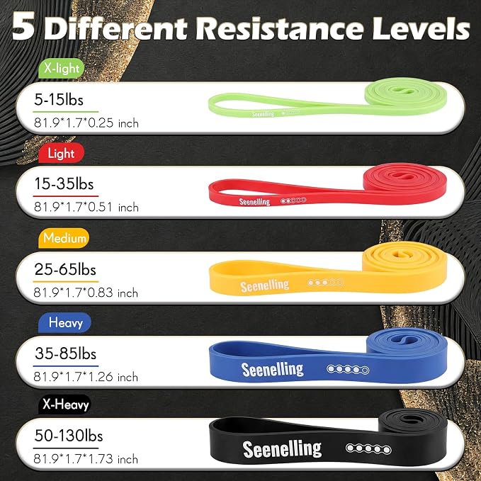 Seenelling Resistance Bands for Exercise Working Out, Pull-Up Assistance Full-Body Training Bands for Women Men Home Workouts, Physical Strength Training