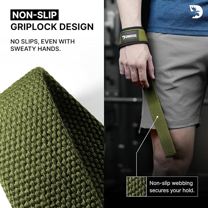 DMoose Fitness Lifting Straps 24" (Pair) - 5mm Padded Durable Wrist Straps for Weightlifting & Powerlifting - Cotton Lifting Strap with Silicone Grip for Men & Women - Deadlift Strap for Gym Workout