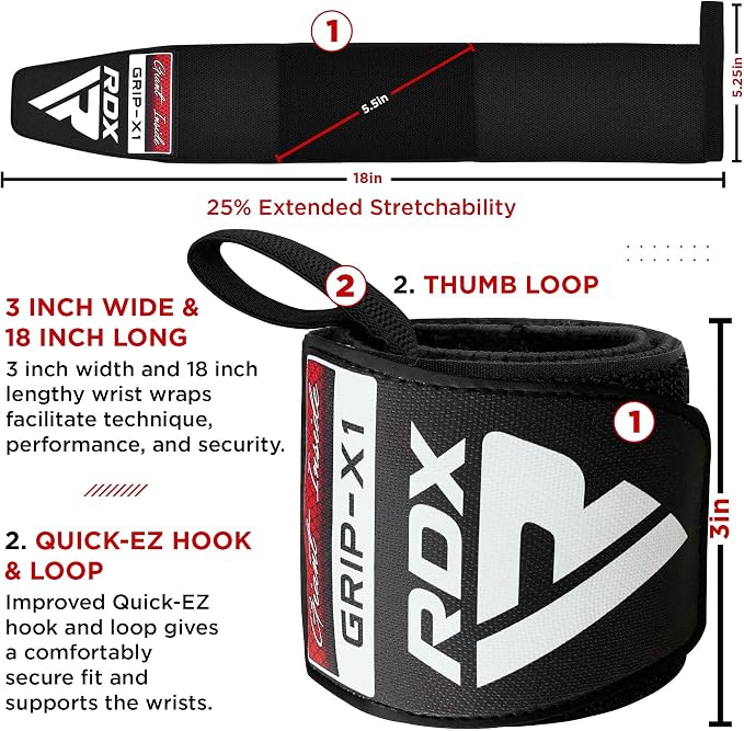RDX Wrist Wraps for Weightlifting (Pair), IPL USPA Approved, Elasticated 18” Cotton Straps Support with Thumb Loop, Gym Wrap for Weight Lifting Powerlifting Competition Strength Training Bodybuilding