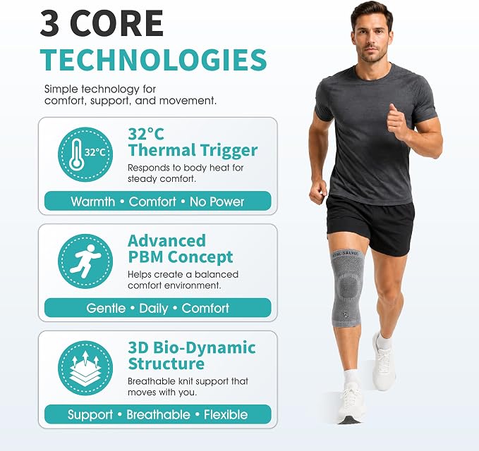 Vital Salveo S-Support 3D Bio-Dynamic Recovery Knee Sleeve – High-Impact Compression for Athletes, Stability & Training-Light Grey (1PC)/L