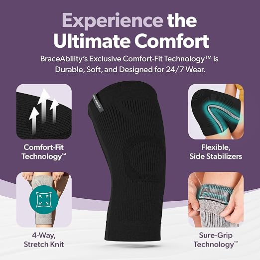 BraceAbility Plus Size Knee Brace for Women and Men – Compression Sleeve for Knee Pain Relief, Arthritis, Swelling, Osteoarthritis, Meniscus Tear, Joint Support Knee Stabilizer (3XL/4XL Wide Black)