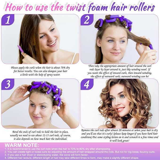 30Pcs Small Foam Hair Curlers, 9.45" Length x 0.47" Diameter, No-Heat Flexible Curling Rods for Short, Medium and Long Hair