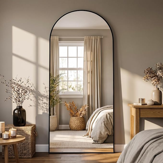 Full Length Mirror, 71"x32"Arched Floor Mirror Freestanding, Floor Standing Full Body Mirror with Stand for Bedroom, Hanging Mounted for Living Room Cloakroom