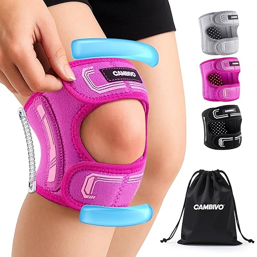 CAMBIVO Patella Tendon Support Knee Brace for Women & Men, Adjustable Knee Strap with Gel Pad & Side Stabilizers, Breathable Lightweight Knee Support for Running, Training & Daily Use (Hot Pink, S/M)
