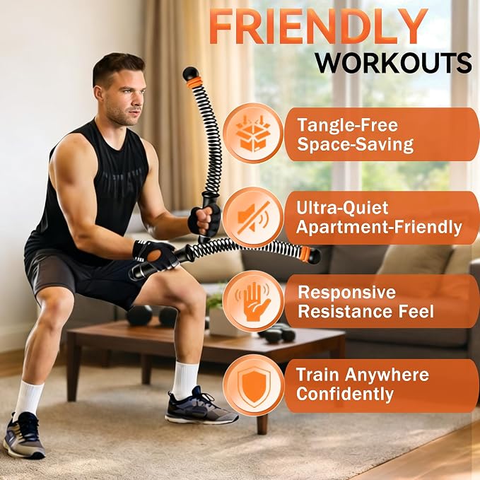 Cordless Battle Ropes Adjustable Trainer, Ropeless Weighted Portable Exercise Equipment for Home Gym Workouts, Compact Arm Strength for Men Women, Heavy Flex Rope Stick Fitness Gift