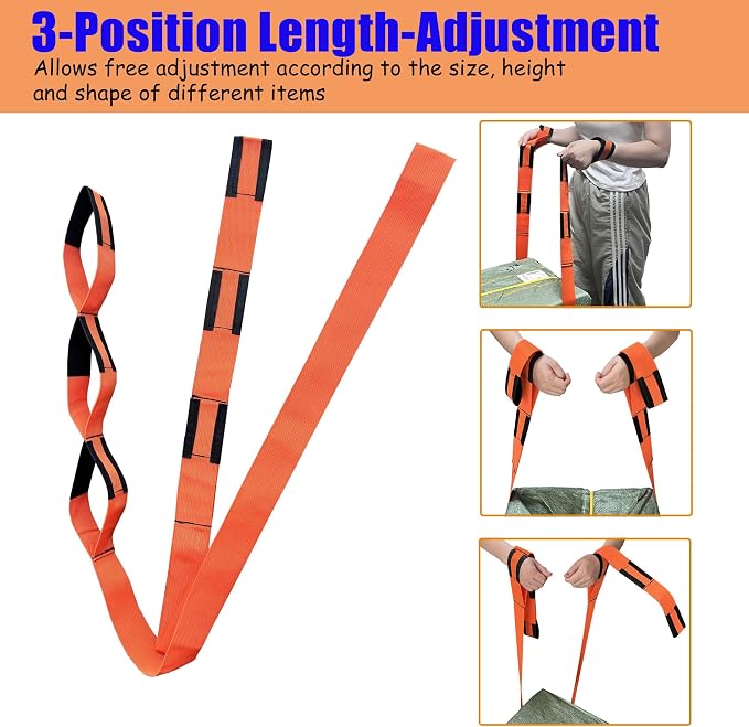 2-Pack Heavy Duty Furniture Moving Straps, 660LBS Adjustable PP Lifting Bands, Ergonomic Portable Carrying Belts for Furniture, Appliances, Heavy Boxes, Home Garage Office Moving