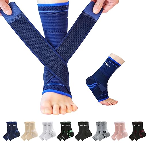 ABIRAM Ankle Brace for Men & Women - Adjustable Compression Sleeve with Wrap, Stability Support & Relief for Sprained Ankle, Plantar Fasciitis & Achilles Tendonitis - Breathable Running & Sports Gear