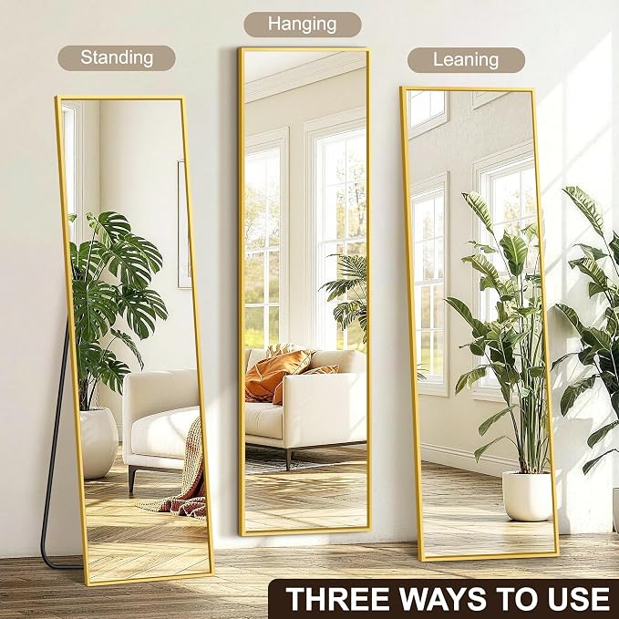 FICTOR Full Length Mirror with Stand, Floor Standing Mirror, 70"x24", Gold | HD Shatterproof Glass, Free-Standing or Wall-Mounted, Full Body Mirror for Bedroom, Living Room, Dressing Room, Entryway