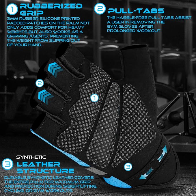 BEAST RAGE Fingerless Weight Lifting Gloves with Palm Protection Padding, Breathable Lightweight Gym Gloves for Men, Women, Weightlifting, Cycling, Exercise, Training Pull Up