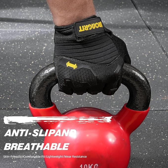Workout Gloves for Men Women with Anti-Slip Shock-Absorbing Pad, Light Weight Full Finger Gloves Touch Screen Breathable for Gym, Weightlifting,Rowing and Basketball and Cycling