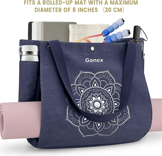Gonex Yoga Mat Bag For Women Canvas Tote Pilates Gym Bag With Mat Carrier | Front-Opening Quick Access Mat Straps, Durable Cotton Canvas, Machine Washable, Bottle Holder Multi Pockets, Yoga Gym Travel