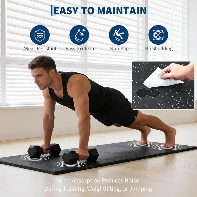 0.56" Thick 96 Sq ft Exercise Equipment Mats,24 Tiles Rubber Interlocking Puzzle Gym Flooring with High Density EVA Foam for Home Gym, Heavy Weight Workout, 24 x 24in Black/Grey