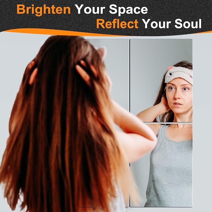 Delma Wall Mirror Full Length, Glass, 16x12'' - 4PCS | Mirror Tiles, Full Body Mirrors for Home Gym, Over The Door, Entryway, Living Room, Bedroom
