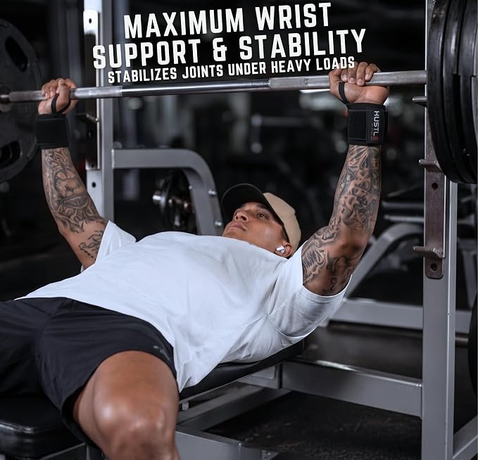 Hustle Athletics Wrist Wraps for Weightlifting, USPA-Approved 18" Wrist Support Straps for Bench Press, Squats & Overhead Press, Heavy-Duty Gym Wraps for Men and Women