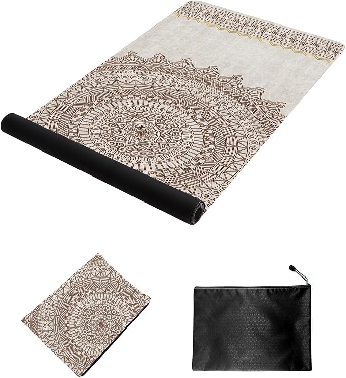 nuveti Printed Travel Yoga Mat 1/16 Inch Thick Non Slip Fitness Workout Mat | with Carrying Bag, Foldable Lightweight Suede & Natural Rubber Yoga Mat for Yoga Pilates and Fitness 72" L x 24" W x 1.5mm