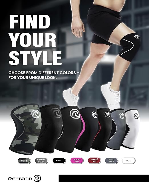 Rehband RX Knee Support for Strength Training & Fitness - 7mm Neoprene Knee Sleeve, Flexible & Non-Slip, Knee Sleeve for Men & Women, Colour:Carbon/Black - 1 Pair, Size:XX-Large