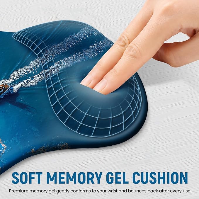 Ergonomic Mouse Pad with Wrist Rest, Gel Wrist Support, Coastal | 10.2 x 7.6 in Mouse Pad with Smooth Fabric Surface and Non-Slip Rubber Base for Office, Home, Study, and Gaming
