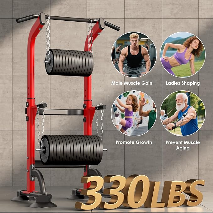 SogesPower Power Tower Dip Station Pull Up Bar for Home Gym Adjustable Height Strength Training Workout Equipment,Pull Up Bar Station