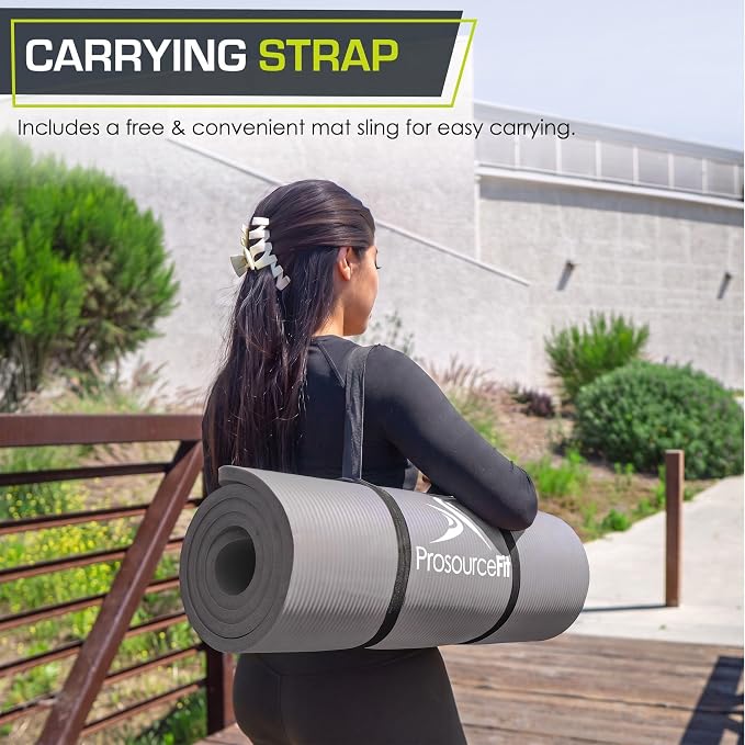 ProsourceFit Extra Thick Yoga and Pilates Mat 1/2” (13mm) or 1" (25mm), 71-inch Long High Density Exercise Mat with Comfort Foam and Carrying Strap