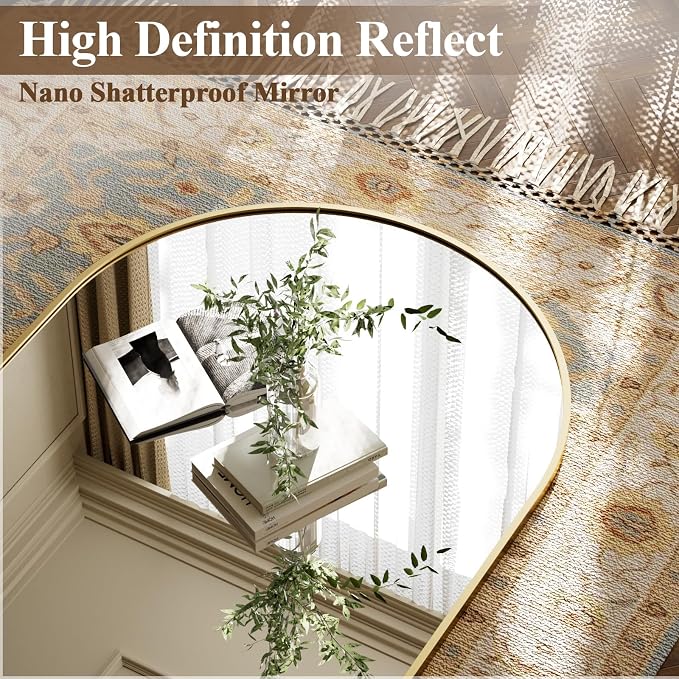 Arched Full Length Mirror 65"x24" Leaning Hanging for Decor Gold | Standing Body Mirror with Aluminum Frame for Bedroom Cloakroom Living Room Make-up Gift