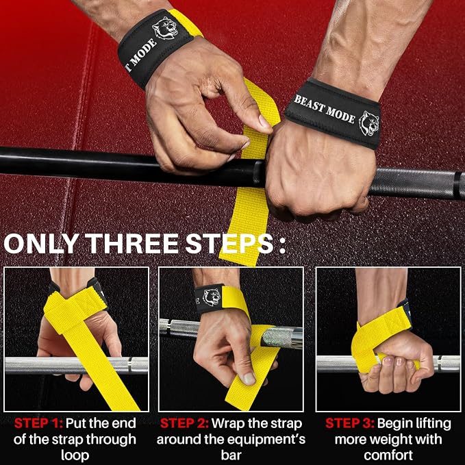 TECEUM Neoprene Padded Cotton Lifting Straps for Weightlifting, 1 Pair