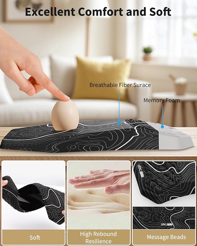 Ergonomic Mouse Pad Wrist Rest and Keyboard Wrist Rest Support Set | Massage Design Mousepad for Carpal Tunnel Pain Relief, Memory Foam, Non-Slip PU Base for Computer Desk, Topographic