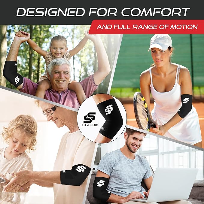 Sleeve Stars Elbow Sleeve for Pain Relief & Protection - Elbow Compression Sleeve for Women & Men - Supportive Elbow Brace for Tendonitis, Recovery & Ideal for Sports, Work