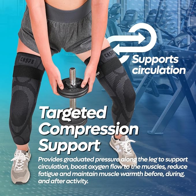 Caspe Leg Compression Sleeve With Strap, Full Length Thigh Knee Calf Support, Knee Compression Sleeve Women & Men, Full Leg Support for Light Recovery, Daily Wear