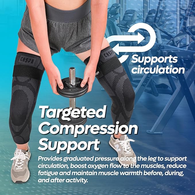 Caspe Leg Compression Sleeve With Strap, Full Length Thigh Knee Calf Support, Knee Compression Sleeve Women & Men, Full Leg Support for Light Recovery, Daily Wear