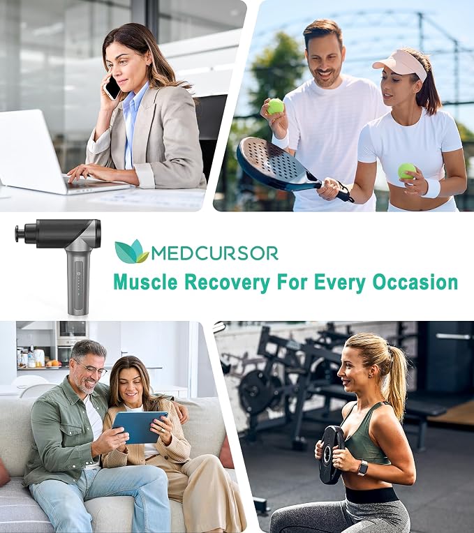 Medcursor Massage Gun - High Intensity Brushless Motor, Handheld Percussion Deep Tissue Massager with 6 Massage Heads for Sore Muscle and Stiffness, Valentines Day Gifts (Gray)