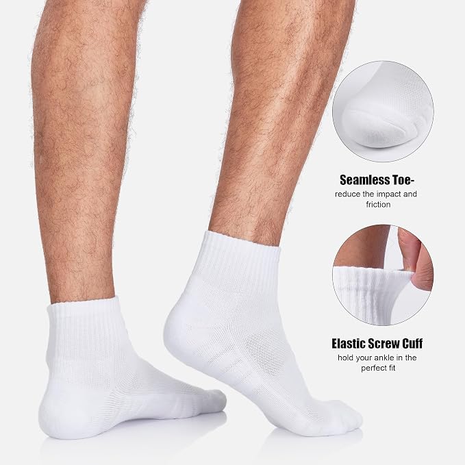 Lapulas Athletic Quarter Socks for Men Women, Cotton Mesh, Cushioned Arch Support, Non-Slip Running Ankle Design, 6 Pack