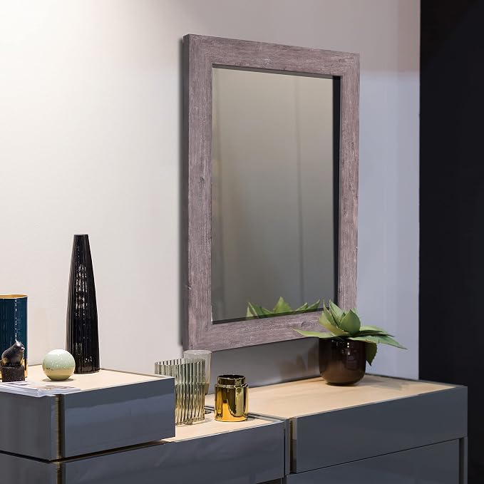 Syndra Rectangular Mirror with Frame Rustic 20x28‘’ Wall Mounted Rustic Vanity Mirror with Large Wood Frame Farmhouse Bathroom Mirror, for Bedroom, Living Room, Entryway Wall Decor(Natural)