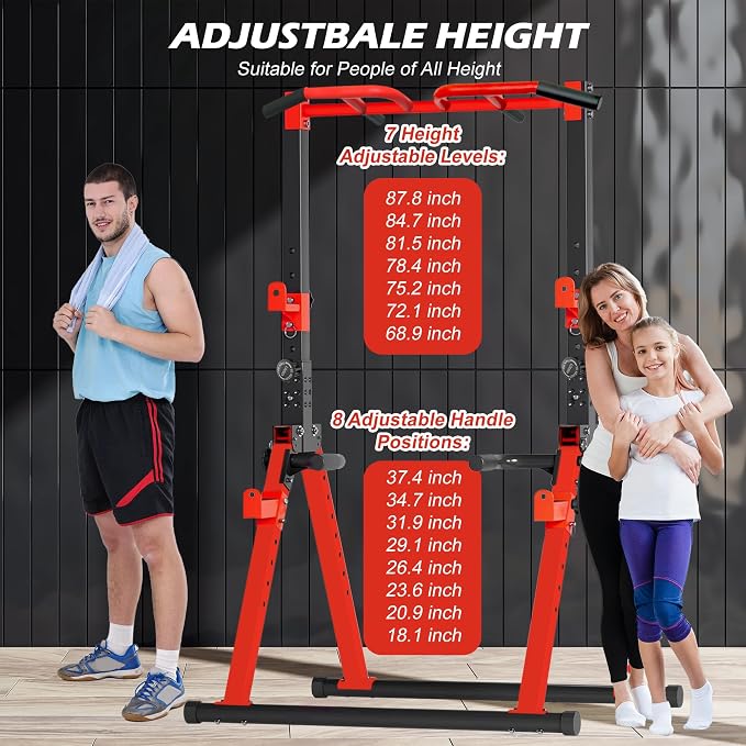Foldable Power Tower Pull Up Bar Station, Adjustable Height | 700lbs Loading,Free Standing Pull Up Power Tower Station,Portable and Space Saving,fits Woman and Man, Mulit-grips,
