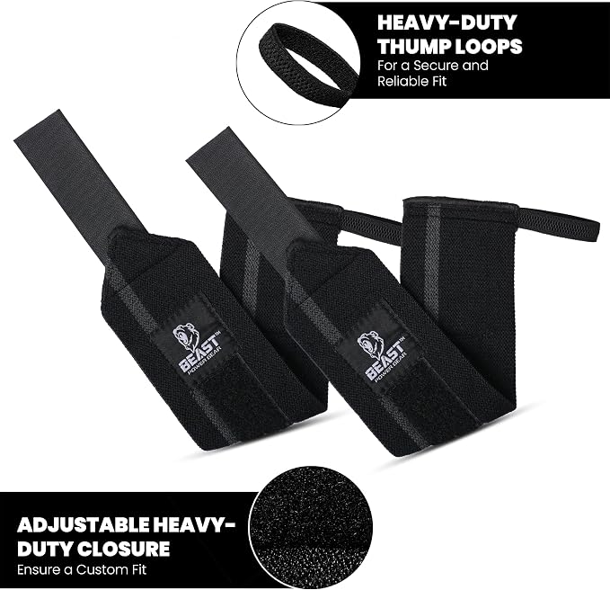 Improved Lifting Support & Stability - Gym Wrist Wraps for Weightlifting 14" Premium Quality Hand Wraps with Thumb Loop - Weight Lifting Wrist Wraps for Pain & Support