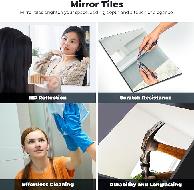 Full-Length Exercise Mirror Tiles -12x12 Pack of 12, Self-Adhesive Frameless Workout & Fitness Mirror for Home Gym & Wall – Fab Glass and Mirror