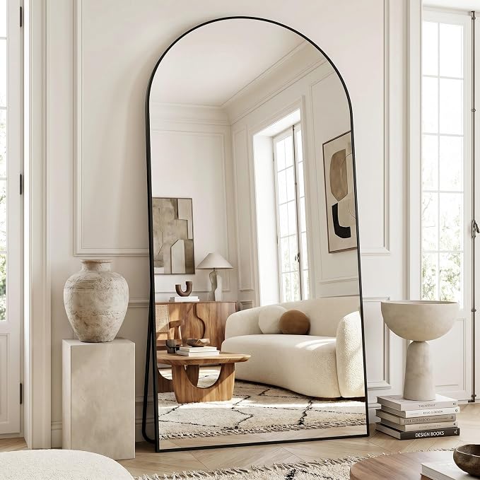 Full Length Mirror, 78"x38" Arched Floor Mirror Freestanding, Floor Standing Full Body Mirror with Stand for Bedroom, Hanging Mounted for Living Room Cloakroom, Black
